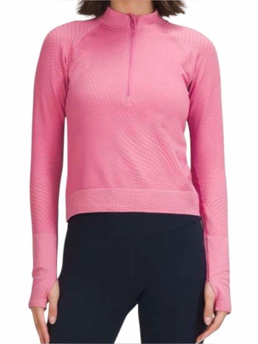 LULULEMON Rest Less Cropped 1/2-Zip Top GRID WARP PINK BLOSSOM Sugar Pink SIZE 6